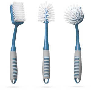 Dish Brush Set of 3 with Bottle Water Brush Dish Scrub Brush and Scrubber Brush   Kitchen Scrub Brushes Ergonomic Non Slip Long Handle for Cleaning Cleaner Wash Sink Dishes Bottle Cup Glass Pot