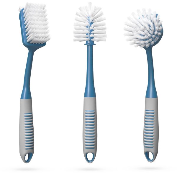 Dish Brush Set of 3 with Bottle Water Brush Dish Scrub Brush and Scrubber Brush   Kitchen Scrub Brushes Ergonomic Non Slip Long Handle for Cleaning Cleaner Wash Sink Dishes Bottle Cup Glass Pot