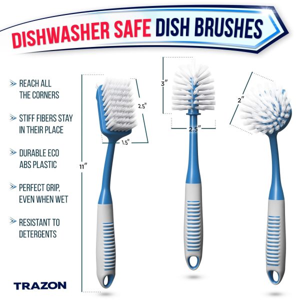Dish Brush Set of 3 with Bottle Water Brush Dish Scrub Brush and Scrubber Brush   Kitchen Scrub Brushes Ergonomic Non Slip Long Handle for Cleaning Cleaner Wash Sink Dishes Bottle Cup Glass Pot - Image 2