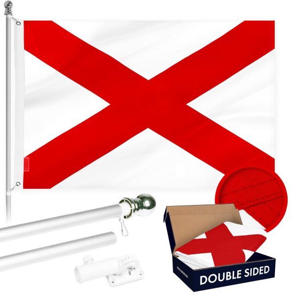 G128 Combo Pack: 6 Ft Tangle Free Aluminum Spinning Flagpole (Silver) & Alabama AL State Flag 3x5 Ft, Double ToughWeave Series Double Sided Embroidered 210D Polyester | Pole with Flag Included
