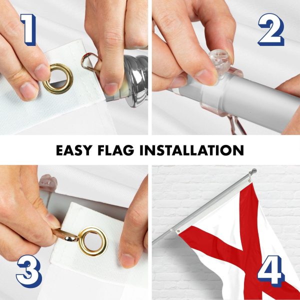 G128 Combo Pack: 6 Ft Tangle Free Aluminum Spinning Flagpole (Silver) & Alabama AL State Flag 3x5 Ft, Double ToughWeave Series Double Sided Embroidered 210D Polyester | Pole with Flag Included - Image 7