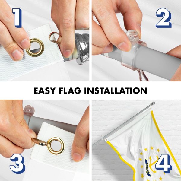G128 Combo Pack: 5 Ft Tangle Free Aluminum Spinning Flagpole (Silver) & Rhode Island RI State Flag 2.5x4 Ft, ToughWeave Series Embroidered 300D Polyester | Pole with Flag Included - Image 7
