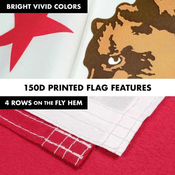 G128 Combo Pack: 6 Feet Tangle Free Spinning Flagpole (White) California CA State Flag 3x5 ft Printed 150D Brass Grommets (Flag Included) Aluminum Flag Pole - Image 5