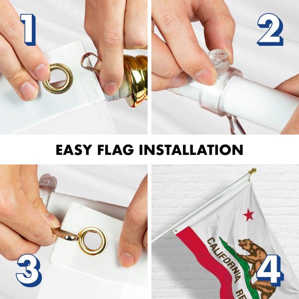 G128 Combo Pack: 6 Feet Tangle Free Spinning Flagpole (White) California CA State Flag 3x5 ft Printed 150D Brass Grommets (Flag Included) Aluminum Flag Pole - Image 7