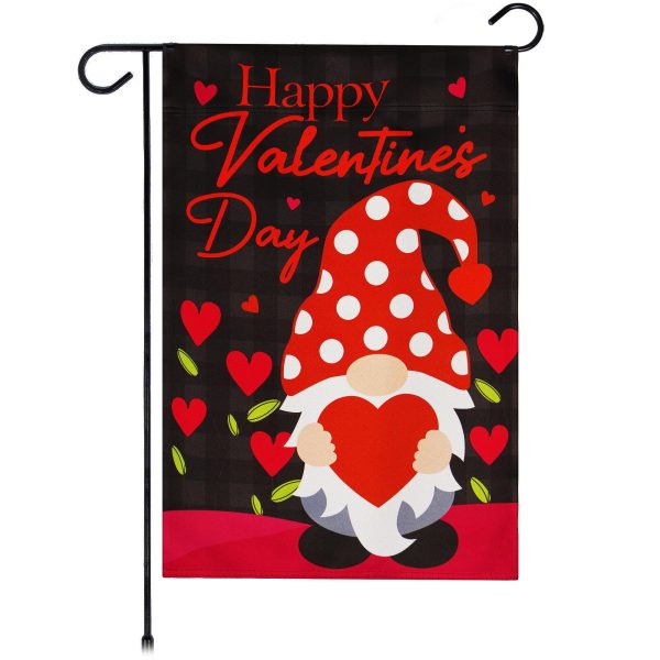 G128 Garden Flag Happy Valentine's Day Gnome Holding Red Heart 12"x"18" Blockout Fabric