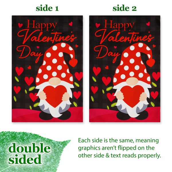 G128 Garden Flag Happy Valentine's Day Gnome Holding Red Heart 12"x"18" Blockout Fabric - Image 3