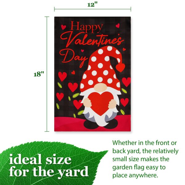 G128 Garden Flag Happy Valentine's Day Gnome Holding Red Heart 12"x"18" Blockout Fabric - Image 4