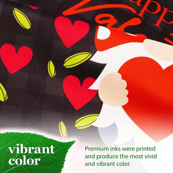 G128 Garden Flag Happy Valentine's Day Gnome Holding Red Heart 12"x"18" Blockout Fabric - Image 6