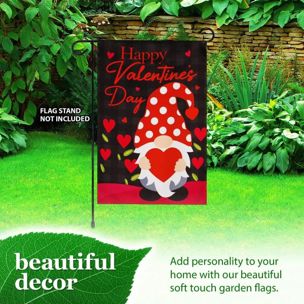 G128 Garden Flag Happy Valentine's Day Gnome Holding Red Heart 12"x"18" Blockout Fabric - Image 8