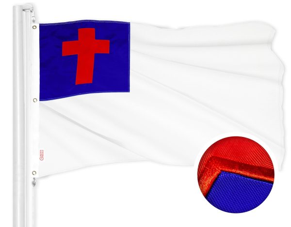 G128 Combo Pack: American USA Flag 5x8 Ft & Christian Flag 5x8 Ft | Both ToughWeave Series Embroidered 300D Polyester, Embroidered Design, Indoor/Outdoor, Brass Grommets - Image 2