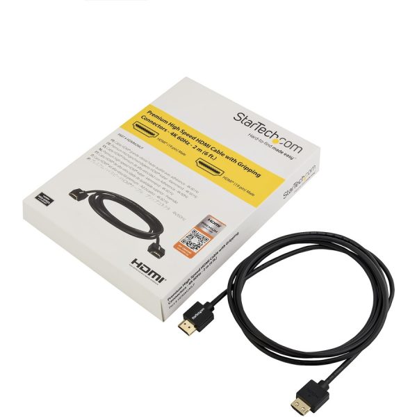 StarTech.com 6.6ft (2m) Slim HDMI 2.0 Cable, 4K 60Hz High Speed HDMI Cable w/ Ethernet, HDR10, HDMI Cord, M/M Gripping Connectors - Image 4