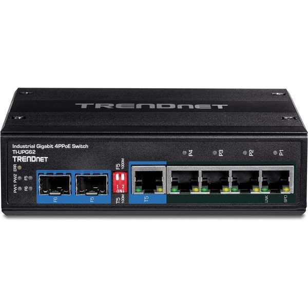 TRENDnet 6-Port Hardened Industrial Gigabit 10/100/1000 Mbps Ultra PoE DIN-Rail Switch; UPoE; IP30; DIN-Rail & Wall Mounts Included; Lifetime Protection; TI-UPG62 - Image 2