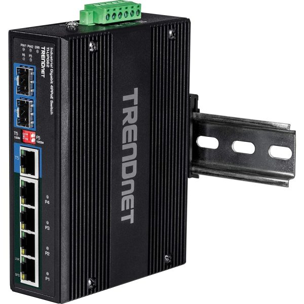 TRENDnet 6-Port Hardened Industrial Gigabit 10/100/1000 Mbps Ultra PoE DIN-Rail Switch; UPoE; IP30; DIN-Rail & Wall Mounts Included; Lifetime Protection; TI-UPG62 - Image 4