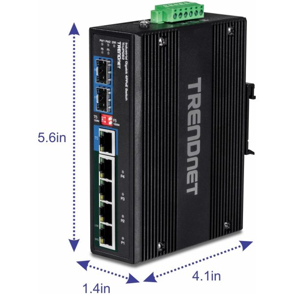 TRENDnet 6-Port Hardened Industrial Gigabit 10/100/1000 Mbps Ultra PoE DIN-Rail Switch; UPoE; IP30; DIN-Rail & Wall Mounts Included; Lifetime Protection; TI-UPG62 - Image 8