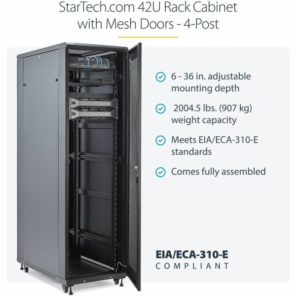 StarTech.com 4-Post 42U Server Rack Cabinet, 19" Data Rack Cabinet for Computer / IT Equipment mount, Rack Server Cabinet with Casters - Image 2