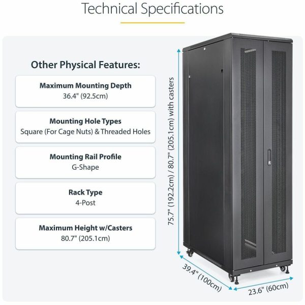 StarTech.com 4-Post 42U Server Rack Cabinet, 19" Data Rack Cabinet for Computer / IT Equipment mount, Rack Server Cabinet with Casters - Image 5