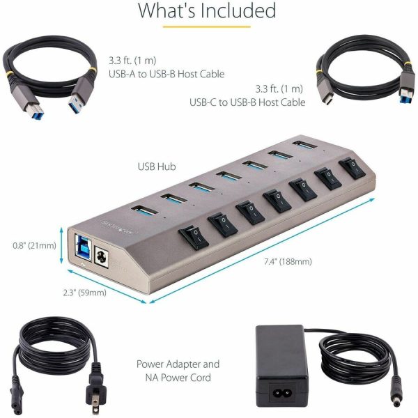 StarTech.com 7-Port Self-Powered USB-C Hub with Individual On/Off Switch, Desktop/Laptop USB-C to USB-A Hub, USB Type C Hub w/Power Supply - Image 3