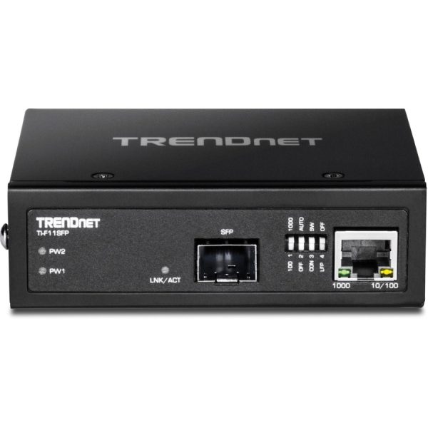 TRENDnet Hardened Industrial 100/1000 Base-T To SFP Media Converter, DIN-Rail And Wall Mount Hardware Included, Multi Or Single Mode Fiber, Power Supply Sold Separately, Black, TI-F11SFP - Image 2