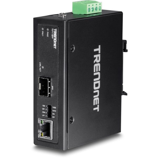 TRENDnet Hardened Industrial 100/1000 Base-T To SFP Media Converter, DIN-Rail And Wall Mount Hardware Included, Multi Or Single Mode Fiber, Power Supply Sold Separately, Black, TI-F11SFP - Image 3