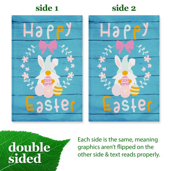 G128 Garden Flag Happy Easter Rabbit Gnome with Eggs 12"x18" Blockout Fabric - Image 3