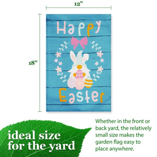 G128 Garden Flag Happy Easter Rabbit Gnome with Eggs 12"x18" Blockout Fabric - Image 4
