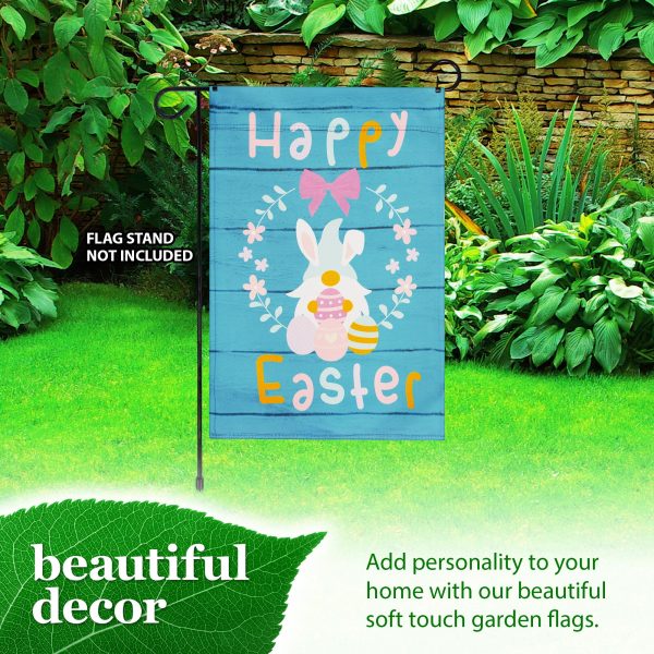 G128 Garden Flag Happy Easter Rabbit Gnome with Eggs 12"x18" Blockout Fabric - Image 8