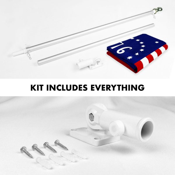 G128 Combo Pack: 6 Ft Tangle Free Aluminum Spinning Flagpole (Silver) & Bennington 76 Flag 3x5 Ft, ToughWeave Series Embroidered 300D Polyester | Pole with Flag Included - Image 2