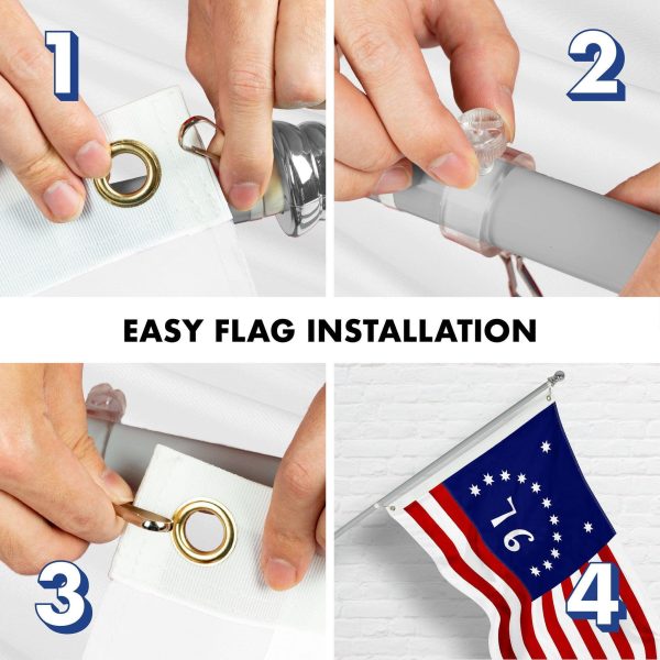 G128 Combo Pack: 6 Ft Tangle Free Aluminum Spinning Flagpole (Silver) & Bennington 76 Flag 3x5 Ft, ToughWeave Series Embroidered 300D Polyester | Pole with Flag Included - Image 7