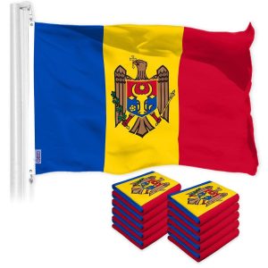 G128 10 Pack: Moldova Moldovan Flag | 3x5 Ft | LiteWeave Pro Series Printed 150D Polyester | Country Flag, Indoor/Outdoor, Vibrant Colors, Brass Grommets, Thicker and More Durable Than 100D 75D Poly