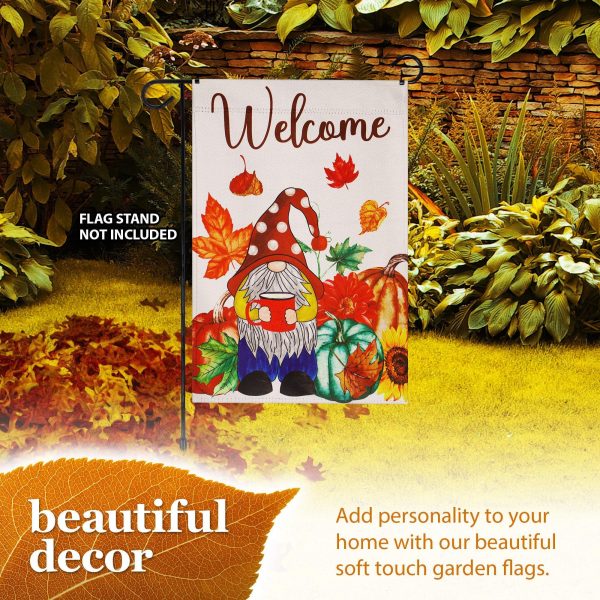 G128 Garden Flag Welcome Gnome with Coffee at Harvest 12"x18" Blockout Fabric - Image 8