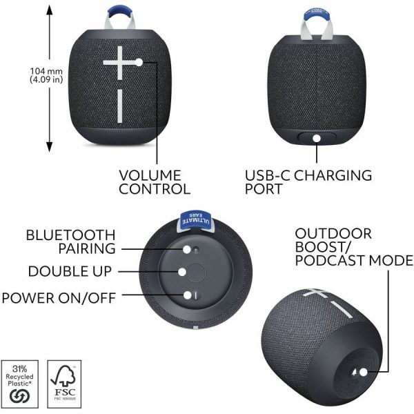 Ultimate Ears WONDERBOOM 4 Portable Waterproof Bluetooth Speaker With Big Bass and 360-Degree Sound, Dustproof Floating Speaker With 131ft (40m) Range, Black - Image 5