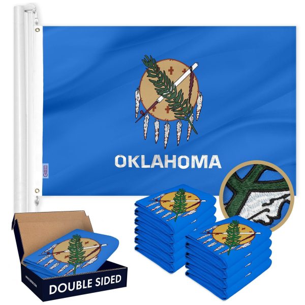 G128 10 Pack: Oklahoma OK State Flag | 3x5 Ft | Double ToughWeave Series Double Sided Embroidered 210D Polyester | Embroidered Design, Indoor/Outdoor, Brass Grommets, Heavy Duty, 2-ply