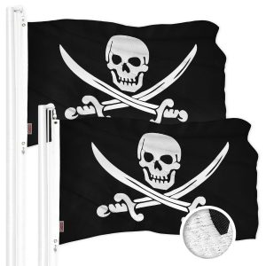 G128 2 Pack: Pirate Jolly Roger Swords Flag | 1x1.5 Ft | ToughWeave Series Embroidered 300D Polyester | Novelty Flag, Embroidered Design, Indoor/Outdoor, Brass Grommets