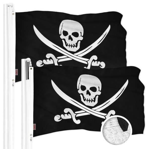 G128 2 Pack: Pirate Jolly Roger Swords Flag | 1x1.5 Ft | ToughWeave Series Embroidered 300D Polyester | Novelty Flag, Embroidered Design, Indoor/Outdoor, Brass Grommets