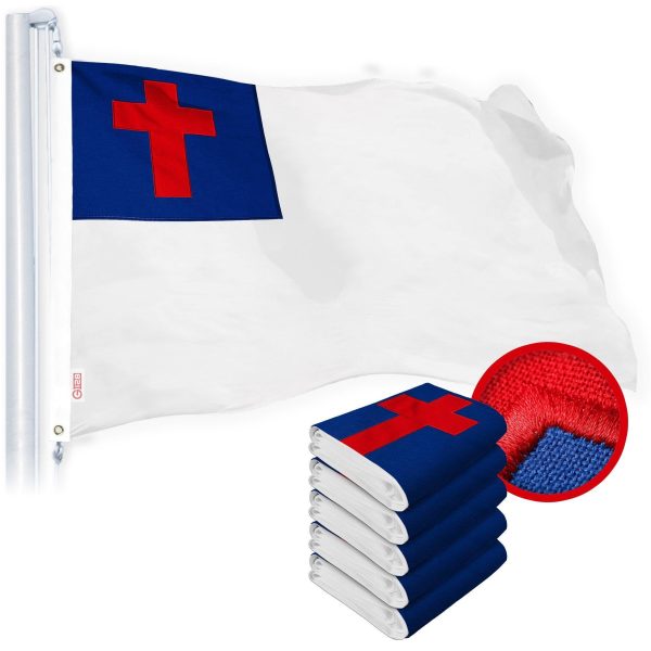 G128 10 Pack: Christian Flag | 1x1.5 Ft | StormFlyer Series Embroidered 220GSM Spun Polyester | Religious Flag, Embroidered Design, Indoor/Outdoor, Brass Grommets, Heavy Duty, All Weather