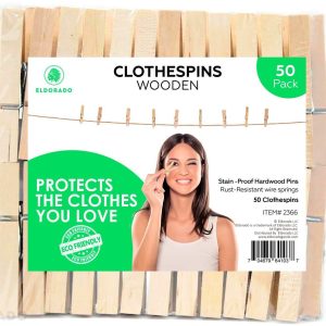 Clothespins Standard Natural Wooden Stain Proof 3 inch for Multipurpose Everyday Laundry Clothes Towels Craft Photos Pictures Decor Baby Shower Art Wall (50)