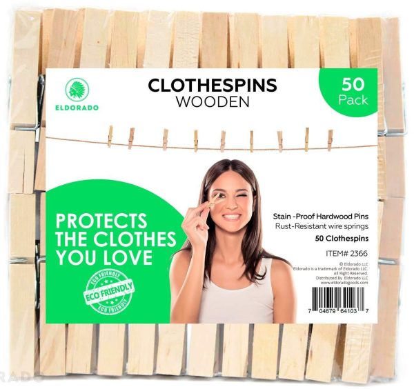 Clothespins Standard Natural Wooden Stain Proof 3 inch for Multipurpose Everyday Laundry Clothes Towels Craft Photos Pictures Decor Baby Shower Art Wall (50)