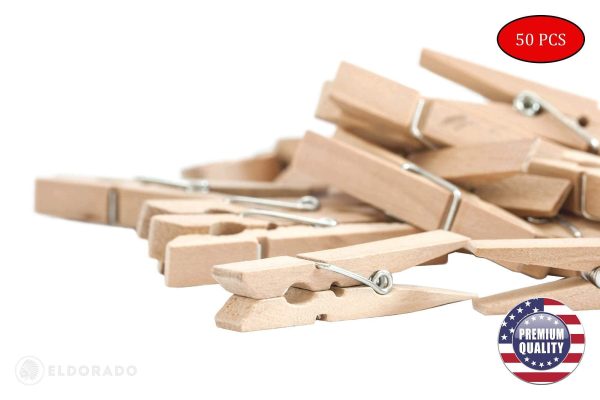Clothespins Standard Natural Wooden Stain Proof 3 inch for Multipurpose Everyday Laundry Clothes Towels Craft Photos Pictures Decor Baby Shower Art Wall (50) - Image 3