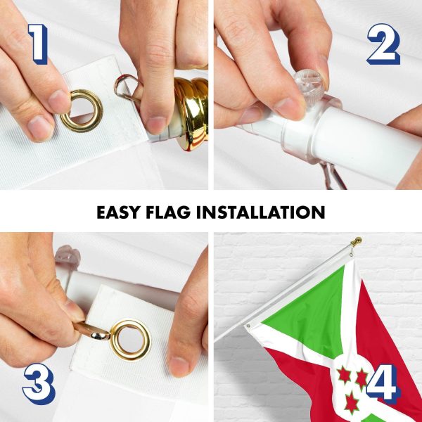 G128 Combo Pack: 6 Ft Tangle Free Aluminum Spinning Flagpole (White) & Burundi Umurundi Flag 3x5 Ft, LiteWeave Pro Series Printed 150D Polyester | Pole with Flag Included - Image 7