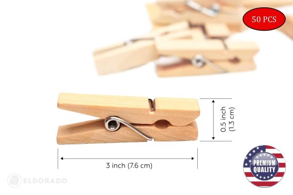 Clothespins Standard Natural Wooden Stain Proof 3 inch for Multipurpose Everyday Laundry Clothes Towels Craft Photos Pictures Decor Baby Shower Art Wall (50) - Image 5