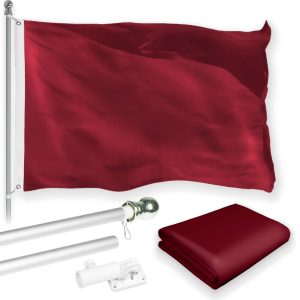 G128 Combo Pack: 6 Feet Tangle Free Spinning Flagpole (Silver) Solid Burgundy Flag 3x5 ft Printed 150D Brass Grommets (Flag Included) Aluminum Flag Pole