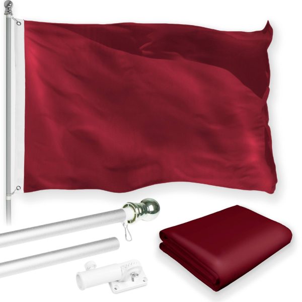 G128 Combo Pack: 6 Feet Tangle Free Spinning Flagpole (Silver) Solid Burgundy Flag 3x5 ft Printed 150D Brass Grommets (Flag Included) Aluminum Flag Pole