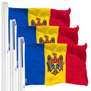 G128 3 Pack: Moldova Moldovan Flag | 3x5 Ft | LiteWeave Pro Series Printed 150D Polyester | Country Flag, Indoor/Outdoor, Vibrant Colors, Brass Grommets, Thicker and More Durable Than 100D 75D Poly