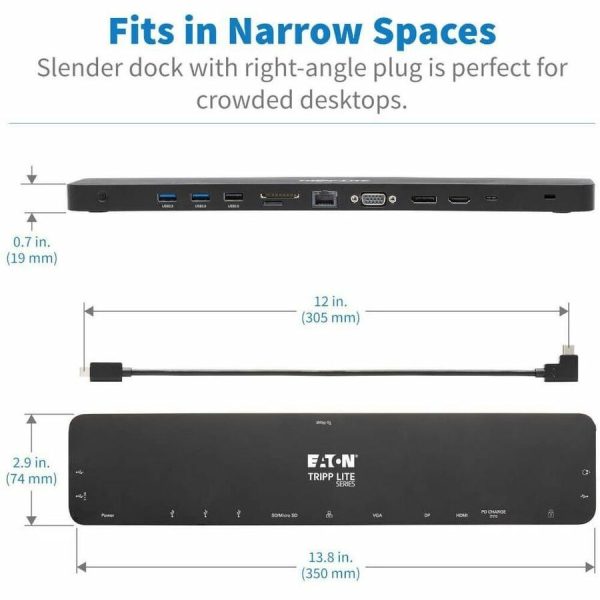 Eaton Tripp Lite Series USB-C Dock, Triple Display - 4K HDMI & DP, VGA, USB 3.x (5Gbps) and USB 2.0 Hub Ports, GbE, 100W PD Charging - Image 7