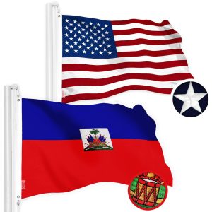 G128 Combo Pack: American USA Flag 4x6 Ft & Haiti Flag 4x6 Ft, Both Embroidered SPUN Polyester, Indoor/Outdoor, Brass Grommets