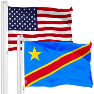 G128 Combo Pack: American USA Flag 3x5 Ft & DR Congo Flag 3x5 Ft, Both Printed 150D Polyester, Indoor/Outdoor, Brass Grommets
