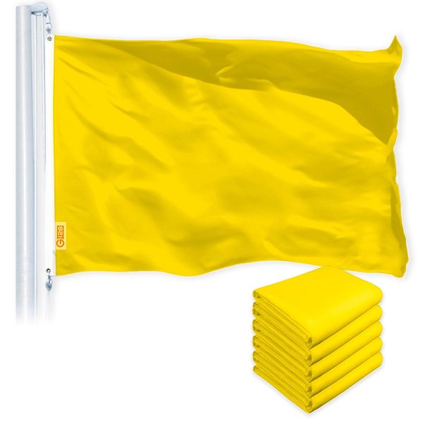 G128 5 Pack: Solid Yellow Color Flag | 2.5x4 Ft | LiteWeave Pro Series Printed 150D Polyester | Indoor/Outdoor, Vibrant Colors, Brass Grommets, Thicker and More Durable Than 100D 75D Polyester