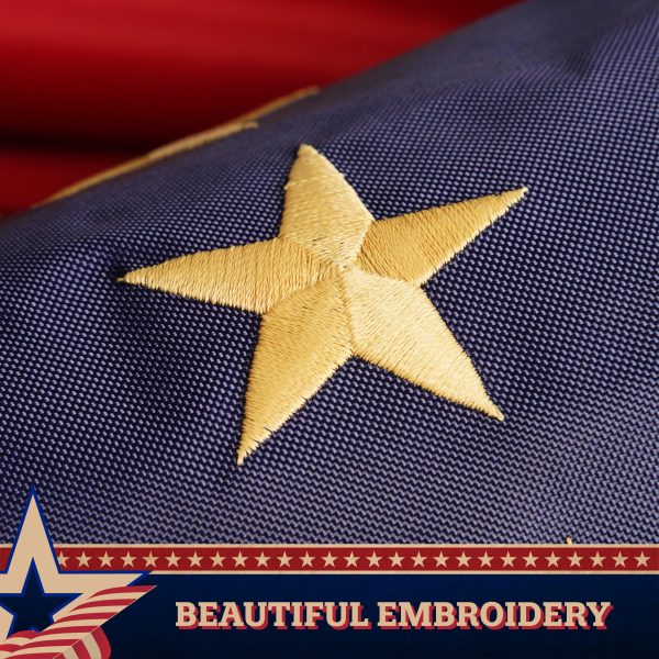 G128 Windsock 60 Inch Tea-Stained US Flag Windstock 60 in Embroidered Stars and Stripes Patriotic Hanging Decoration - Image 3