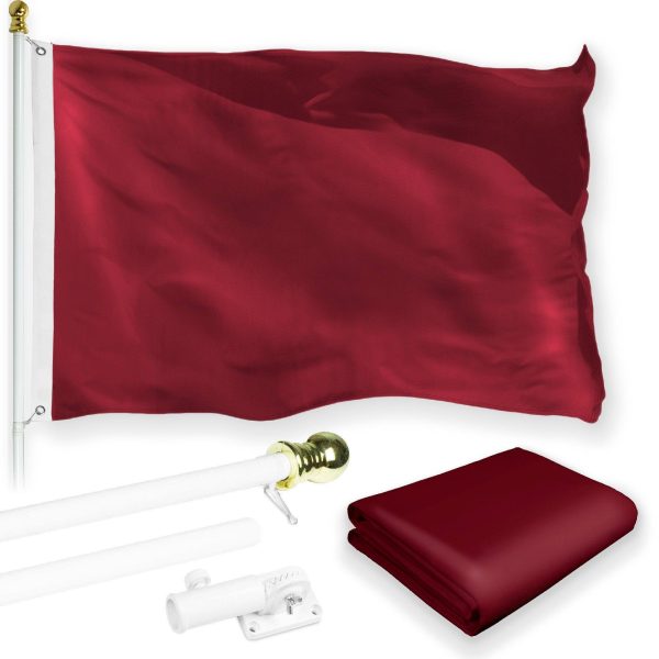 G128 Combo Pack: 5 Ft Tangle Free Aluminum Spinning Flagpole (White) & Solid Burgundy Color Flag 2x3 Ft, LiteWeave Pro Series Printed 150D Polyester | Pole with Flag Included