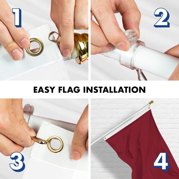 G128 Combo Pack: 5 Ft Tangle Free Aluminum Spinning Flagpole (White) & Solid Burgundy Color Flag 2x3 Ft, LiteWeave Pro Series Printed 150D Polyester | Pole with Flag Included - Image 7